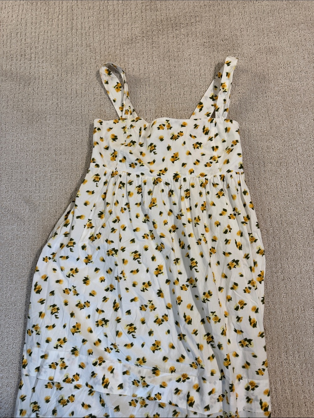 J. Crew White Midi Dress with Yellow Floral Print